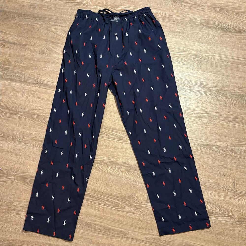 Polo Ralph Lauren Pajama Pants Mens Sz L Navy Pony Logo Cotton Lounge Sleepwear